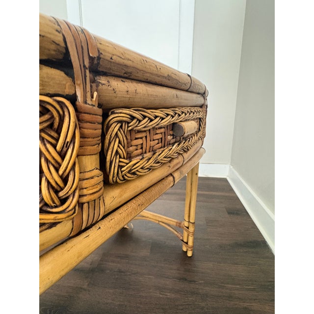 Wood 1970s Wicker and Bamboo Writing Desk/Vanity For Sale - Image 7 of 14