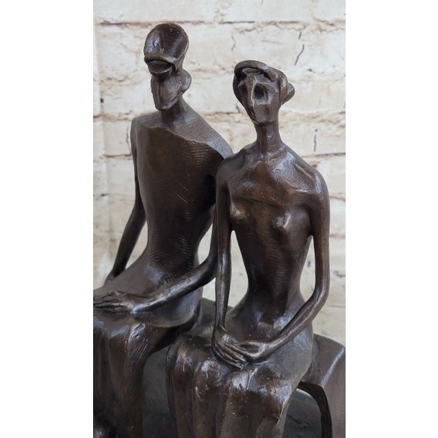 Mid 20th Century King and Queen by Henry Moore Abstract Surreal Man & Woman on Bench Statue Sculpture 12" x 9" For Sale - Image 9 of 10
