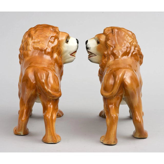 Staffordshire Style Standing Lions, Pair, Circa 1880 For Sale - Image 4 of 6