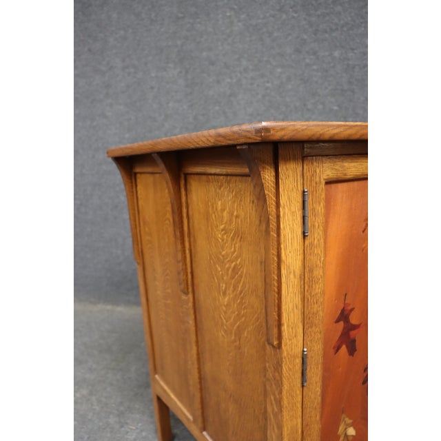 Mission Arts & Crafts Style Quarter-Sawn Oak Media Cabinet With Emile Gallé Inspired Marquetry Inlay For Sale - Image 4 of 15
