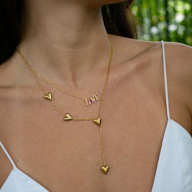 Ruby Love Letter Gold Necklace For Sale - Image 9 of 10