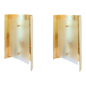 1970s Brass and Glass Sconces - A Pair