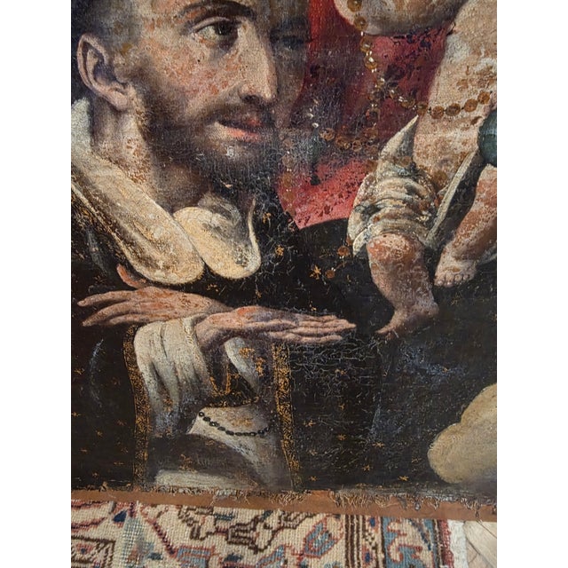 Spanish Antique Spanish Colonial Painting on Canvas Under Glass For Sale - Image 3 of 12