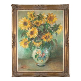 Vrbova Miloslava Prof. Zinkovy, Sunflowers, Oil on Canvas, Mid-20th Century For Sale