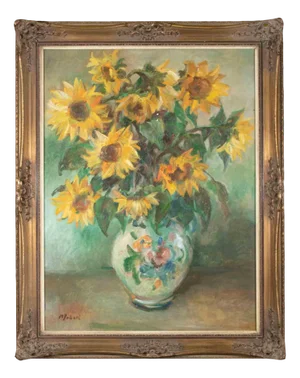 Vrbova Miloslava Prof. Zinkovy, Sunflowers, Oil on Canvas, Mid-20th Century