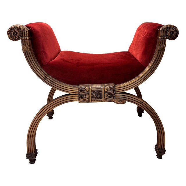Italian Neoclassical Style Curule Stool with Bronze Frame, 1920s For Sale - Image 10 of 10