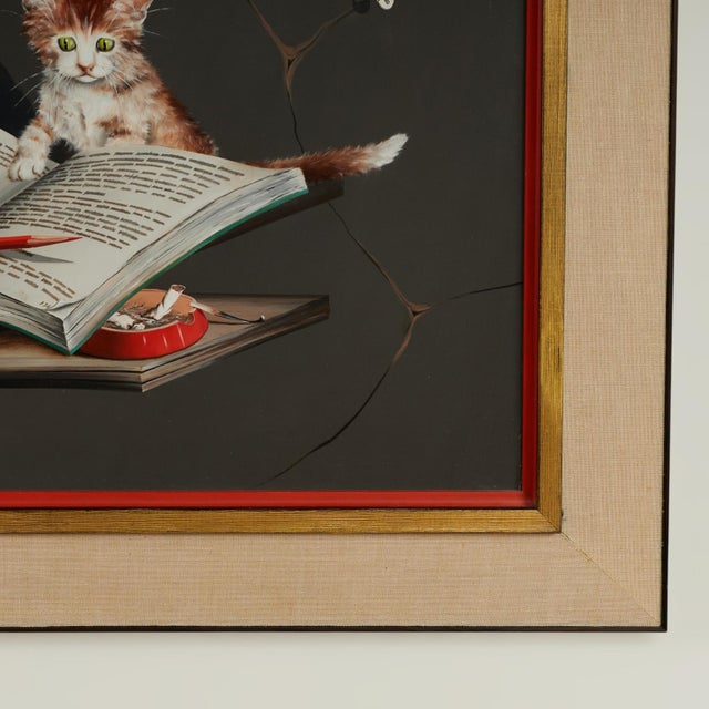 Vintage Still Life Painting With Kitten by Alfano Dardari For Sale - Image 9 of 11