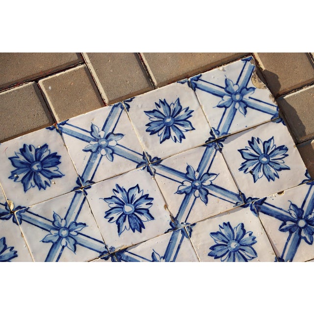 Baroque Rare 19th Century Antique Tiles Floral Blue & White Set of Fifty Portuguese For Sale - Image 3 of 18