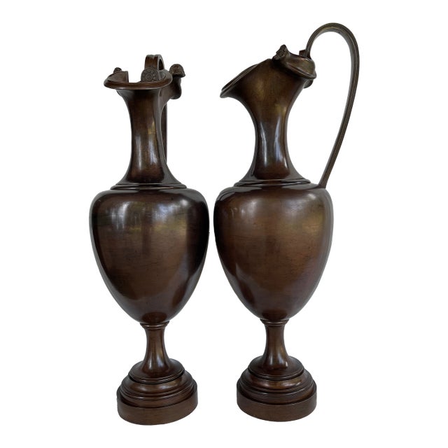 Pair of 1900s Classic European Bronze Antique Ewers For Sale