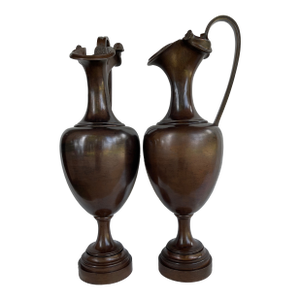 Pair of 1900s Classic European Bronze Antique Ewers