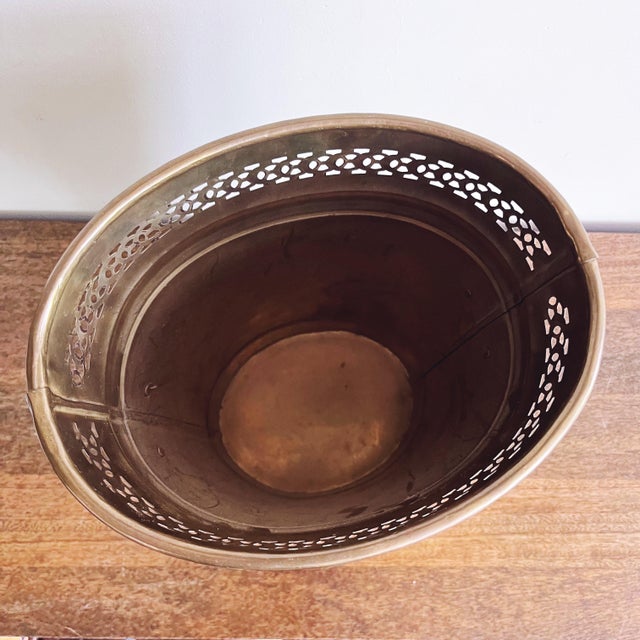 Vintage Brass Waste Basket With Lion Head Handles For Sale In Austin - Image 6 of 6