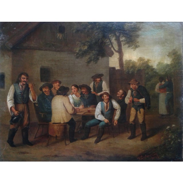Happy Group by Franz Defregger (Austrian 1835-1921) 19th Century Painting Oil on Wood Panel , 16" x 20", signature in...
