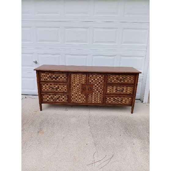 1980s Genuine Dixie 7 Drawer Dresser Faux Bamboo Rattan Wicker For Sale In Naples, FL - Image 6 of 10