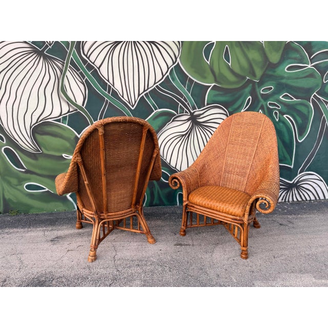 Ralph Lauren Style Bamboo & Rattan Wingback Chairs - A Pair For Sale - Image 10 of 11