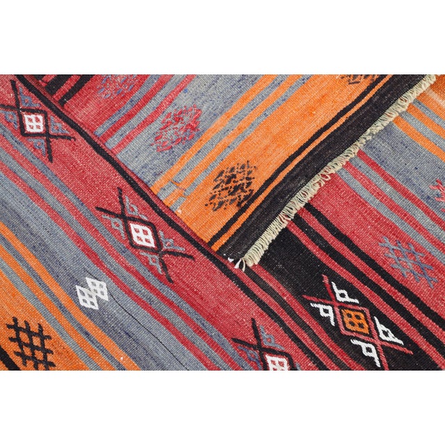 Red 1970s Rustic Style Hand Knotted Stripe Design Oushak Kilim Runner Rug For Sale - Image 8 of 9