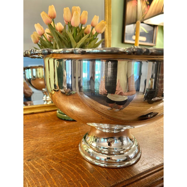 Vintage Silver Plate Over Copper 16.5” Rococo Style Punch Bowl For Sale - Image 4 of 10