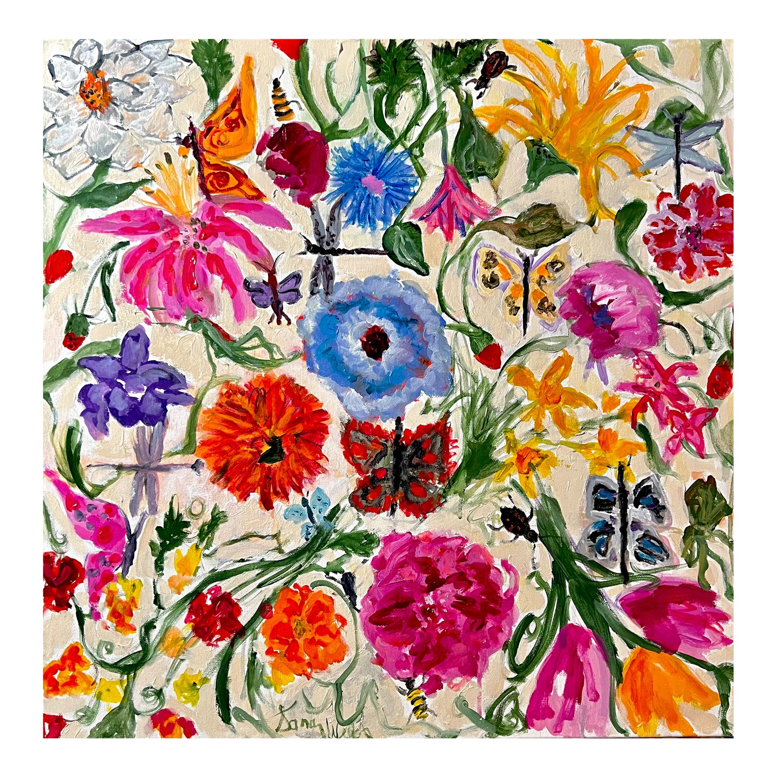 "Garden Stroll 2" Abstract Botanical Acrylic Painting by Sandy Welch