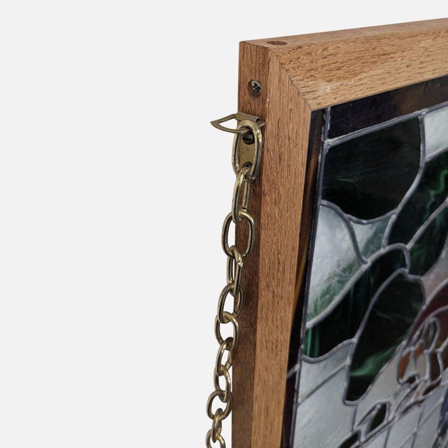 Red Stained-Glass Parrot in Wood Frame For Sale - Image 8 of 8