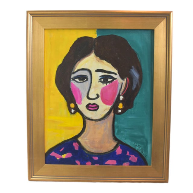 2020s Impressionist Expressionist Abstract Woman Portrait Painting Including the Antiqued Gold Wood Frame For Sale - Image 5 of 5