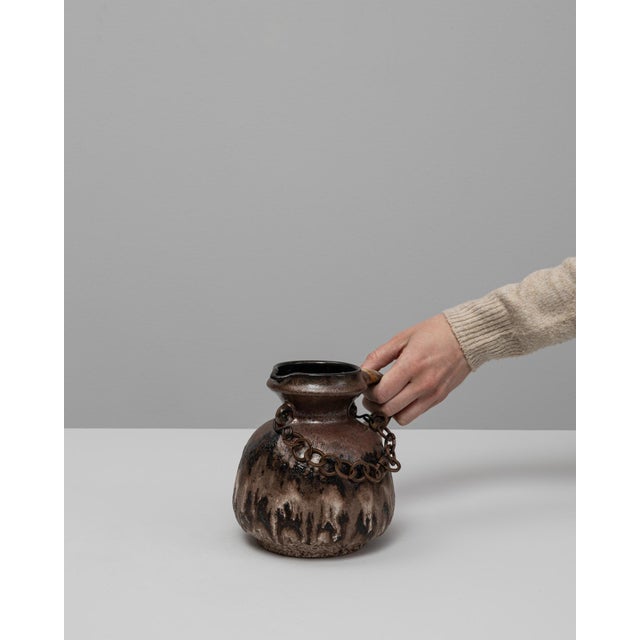 Mid-Century Modern 20th Century German Drip Glaze Ceramic Vase With Chain For Sale - Image 3 of 18