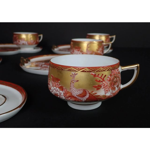 1930s 1930s Asian Gilt Peacock Tea & Dessert Serving Set- 14 Pieces For Sale - Image 5 of 13