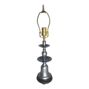 1970s Pewter and Brass Lamp With Wooden Base
