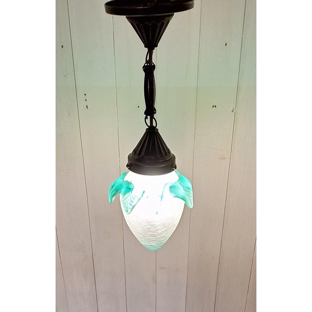 Goldenrod Antique Art Deco Ceiling Lamp in Frosted Glass and Brass, 1920s For Sale - Image 8 of 8