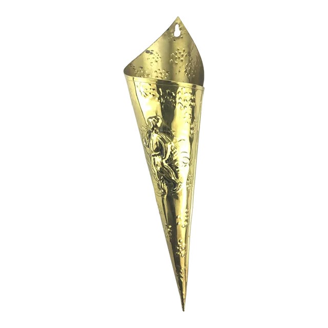 Vintage Stamped Cone Shaped Brass Wall Vase Sconce Made in England For Sale