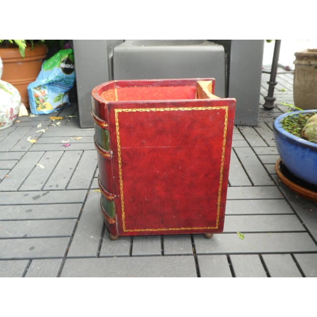 Italian Mid Century Italian Leather and Wood Book Wastepaper Basket For Sale - Image 3 of 8