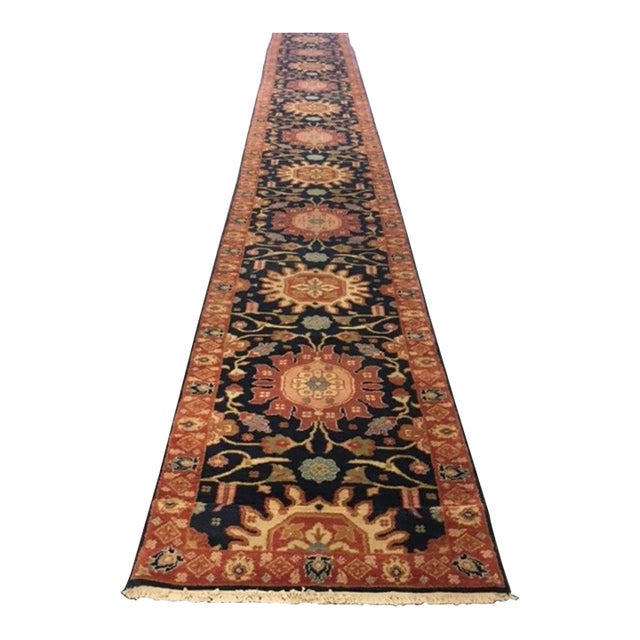 New Extra Long & Narrow Navy Blue Tribal Persian Style Runner Rug 2.7 x 36.3 ft For Sale