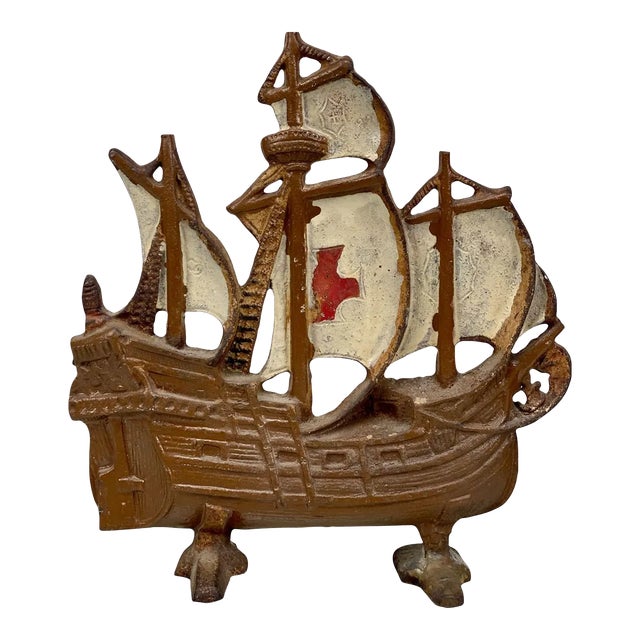 Antique Arts & Crafts Cast Iron Spanish Galleon Ship Doorstop For Sale