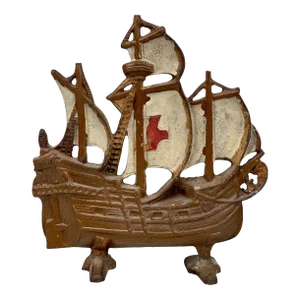 Antique Arts & Crafts Cast Iron Spanish Galleon Ship Doorstop