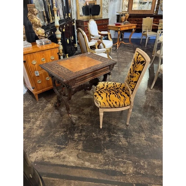 Wood Anglo Indian Carved Oak Writing Table For Sale - Image 7 of 8