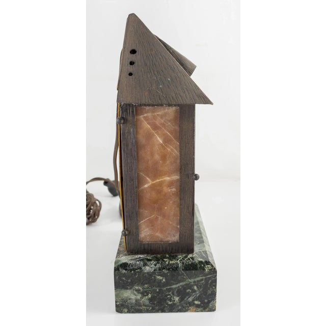 American Arts & Crafts Alabaster and Marble Mantel Clock For Sale - Image 4 of 13