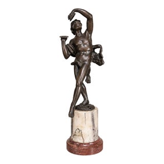 19th Century Italian Grand Tour Patinated Bronze Figure "Follower of Bacchus" on the Marble Base For Sale