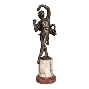 19th Century Italian Grand Tour Patinated Bronze Figure "Follower of Bacchus" on the Marble Base