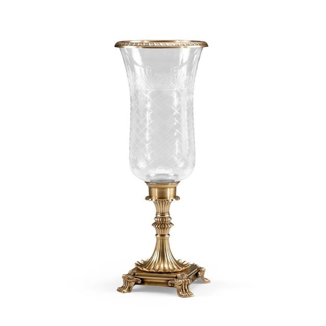 Solid cast brass with antique patina, hand cut crystal shade 25h