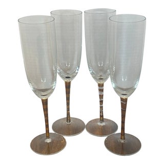 Vintage Champagne Flutes With Gold Striped Stems- Set of 4 For Sale