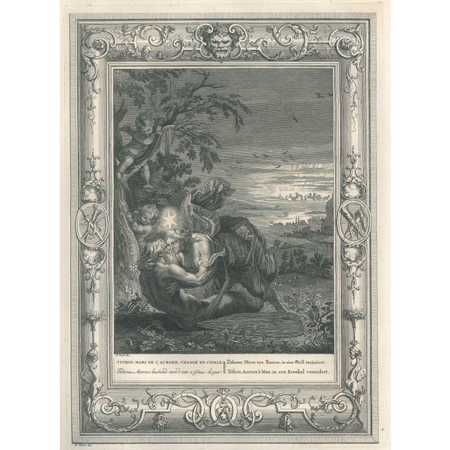 Black and white etching on wire rod paper, representing the Greek myth of Tithonus. Beautiful plate with very fresh...