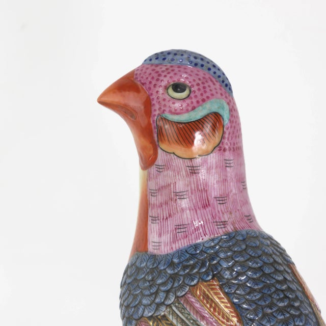 Vintage Colorful Chinese Porcelain Bird Figures Statues on Rocky Base For Sale In New York - Image 6 of 9