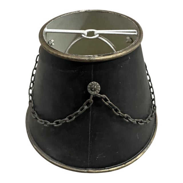 Vintage Small Toleware Metal Black Lamp Shade For Sale