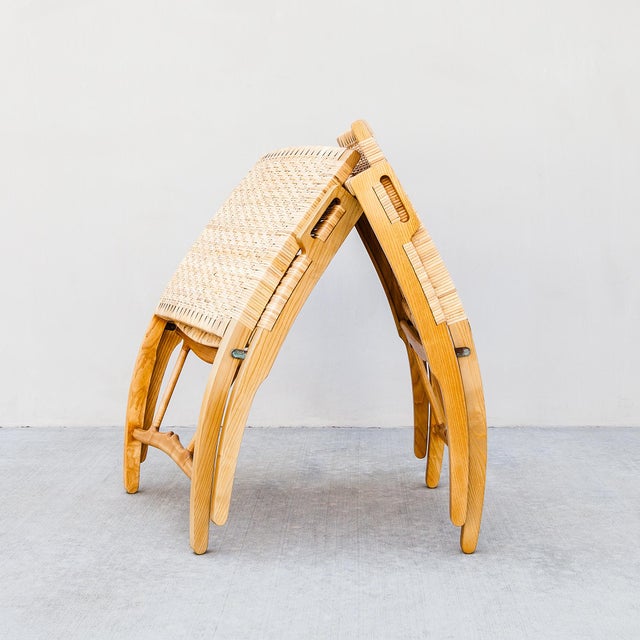 Hans Wegner Model 512 Folding Chairs in Rattan & Ash For Sale In Los Angeles - Image 6 of 18