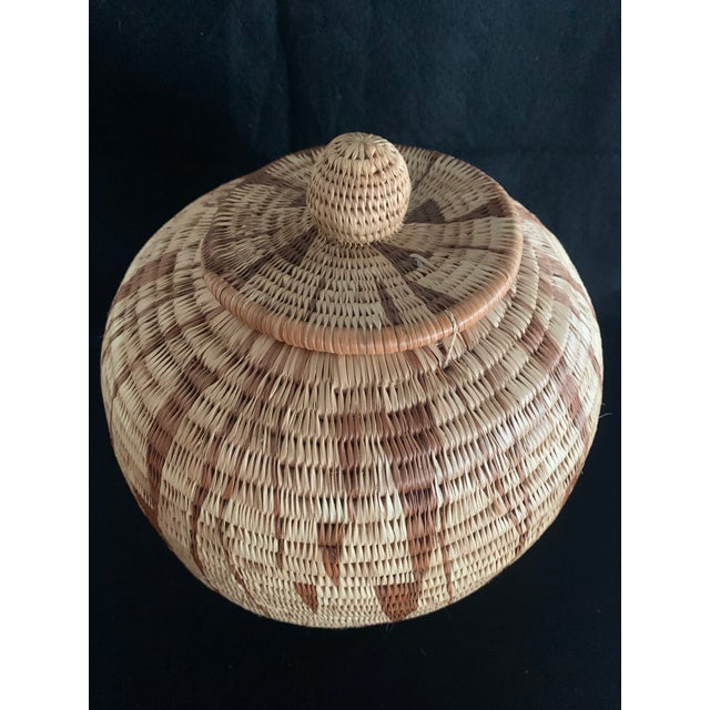 Share Vintage Botswana Coiled Basket With Lid 10.5" African Tribal Art Ginger Jar For Sale - Image 4 of 11