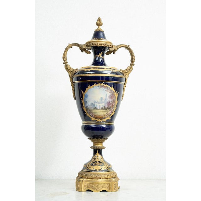 Antique Napoleon III Vase in Polychrome Sevres Porcelain with Gilt Bronze Elements, France, 19th Century For Sale - Image 9 of 9