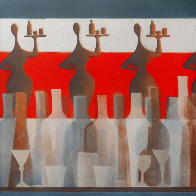 'Betsy Ross Bar & Grill' by John F. Wahl, 1983, Santa Cruz Art League, California, Cocktail Hostesses For Sale In Monterey, CA - Image 6 of 10