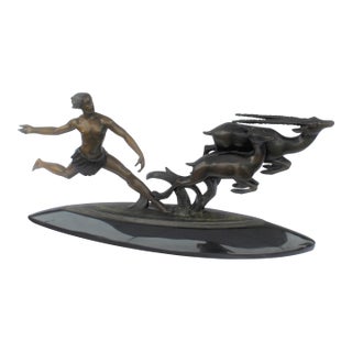 1990s Art Deco Bronze (Amazon Hunter) Large Black Marble After Ketley heavy For Sale