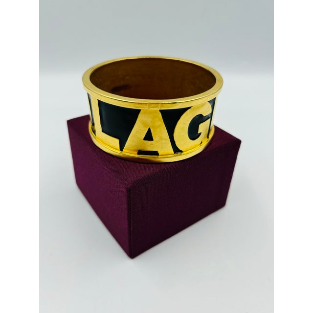 Modern Karl Lagerfeld 90s Heavy Gold-Tone Enameled Bangle Bracelet For Sale - Image 3 of 12