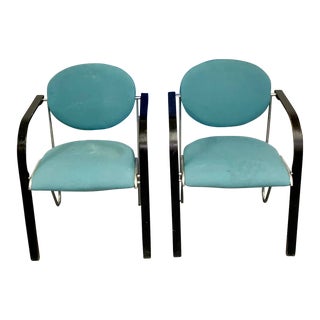 Vintage Danish Chairs in Teal Green and Black From Four Design- Set of 2 For Sale