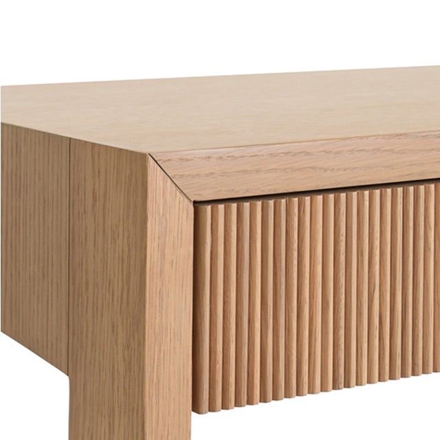 Contemporary Matthew Izzo Home Larkin Fluted Natural Oak Two Drawer Desk With Satin Brass Draw Pulls For Sale - Image 3 of 6