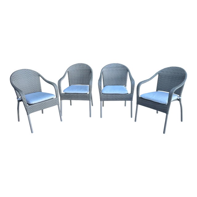 Frontgate Curved Back Stacking Outdoor Dining Chairs - Set of 6 For Sale